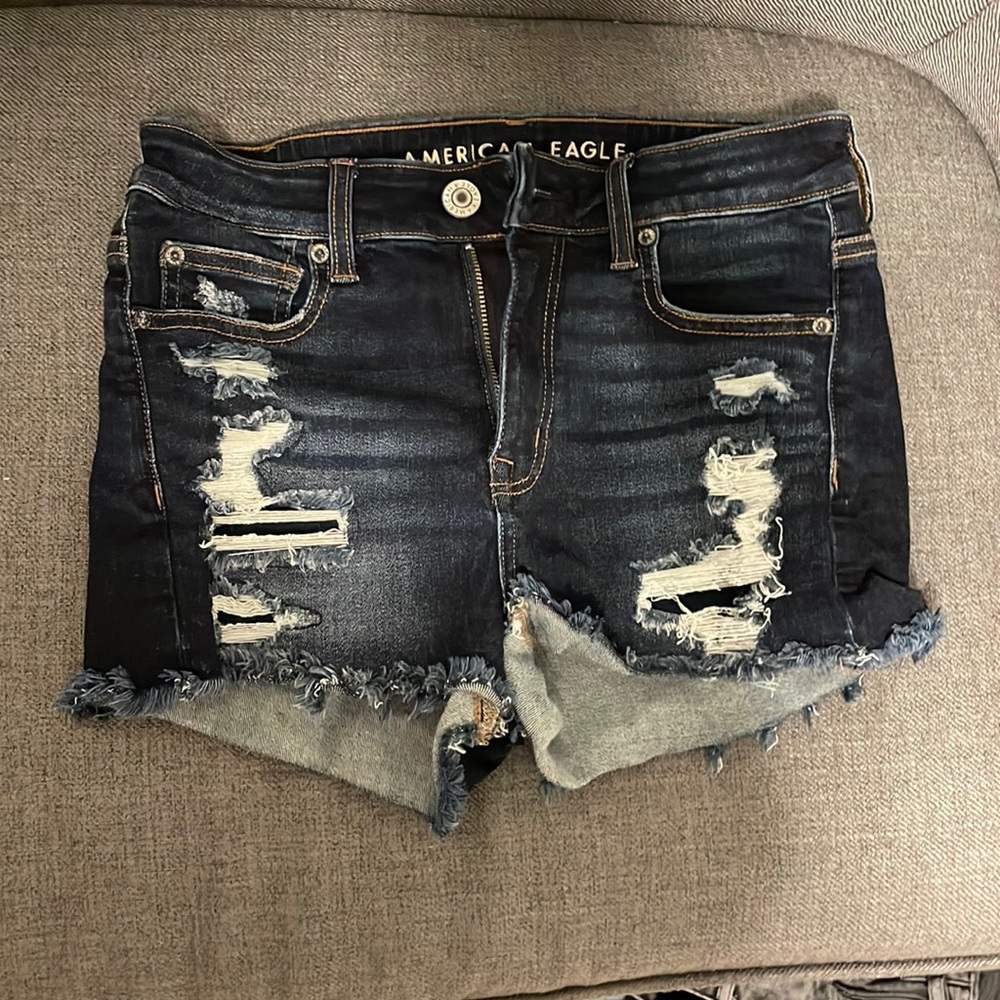 AE high rise jean short cutoff